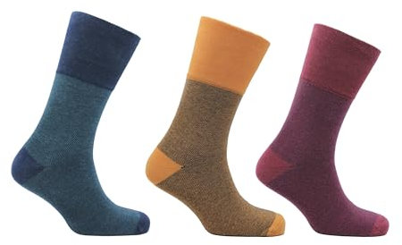 GM Apparel 3 Pair Seamless Toe Soft Top Non-Elastic Cuff Swollen Legs Everyday Socks Men’s Antibacterial Diabetic Socks 100% Organic Cotton - Size 6-11 UK (WATERTON)