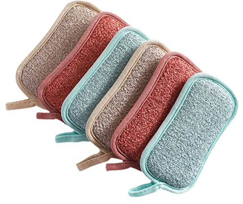 LALAFINA 6pcs Dish Sponge Cleaning Sponges for Kitchen Use Reusable Scrub Convenient Daily Use Cleaning Supplies Multi-Function Wok