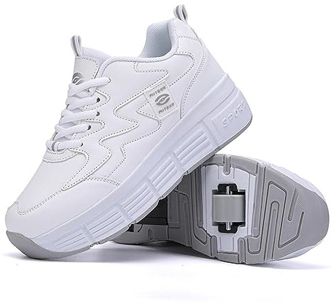 XRDSHY Schuhe mit Rollen für Kinder 4 Rollen Skateboardschuhe Sportschuhe Jungen Mädchen 2 in 1 Multifunktionale Rollschuhe Outdoor-Laufschuhe