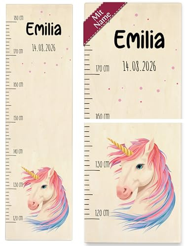 Messlatte Kind Holz - Einhörner - Einhorn Kopf Kindermesslatte Unicorn Kindergröße Messen - 120-180 cm - Holz - messtabella für kinderzimmer geschenkideen zum ersten geburtstag mädchen motiv