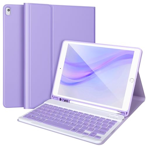 APHBZGE Tastatur Hülle für iPad 9/8/7. Generation 10,2 Zoll, abnehmbare Hülle mit Bluetooth-Tastatur für iPad 9. Generation 10,2 Zoll mit Stifthalter, automatisches Aufwachen/Aufwachen, Lila
