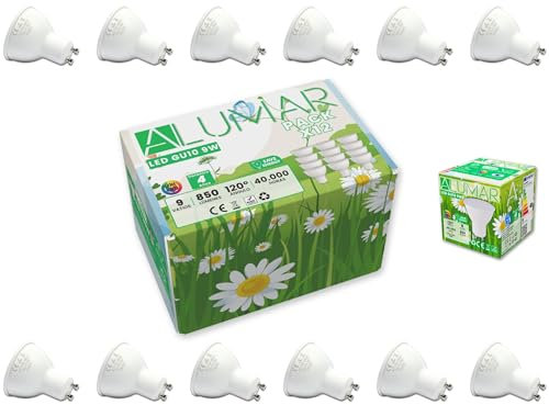 Pack de 12 Bombillas LED GU10 de 9W Luz Cálida 3500K, 850 Lúmenes (equivalente a 80W), Bombillas de bajo consumo, Ángulo de haz de 120°, CRI 80, sin parpadeos, para hogar, oficina, tienda, baño.