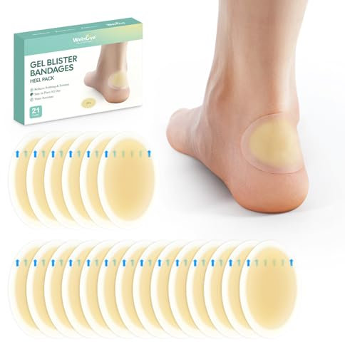 21 pièces de pansements pour ampoules aux pieds - Welnove Invisible Hydrocolloid Gel Blister Bandages,Coussins d'ampoules pour le talon,les orteils et les pieds（Heel Pack)