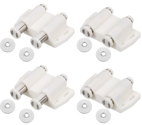 QUARKZMAN 4 Stück Doppelter magnetischer Druckverschluss weiß | Aus schwarzem PE-Kunststoff, Für Schranktür und Fensterläden