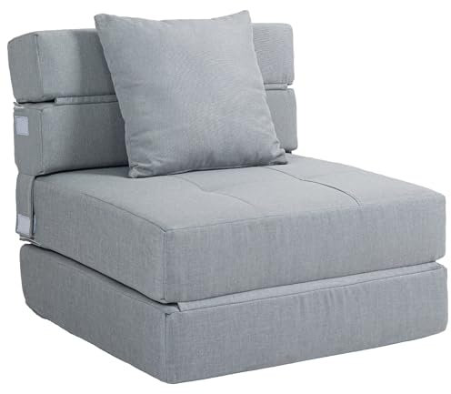 HOMCOM Schlafsessel klappbar, Schlafsofa, 2-in-1 Klappsessel mit Bettfunktion, Relaxsessel mit Kissen, Gästebett für Wohnzimmer, Schlafzimmer, bis 120 kg Belastbar, Hellgrau