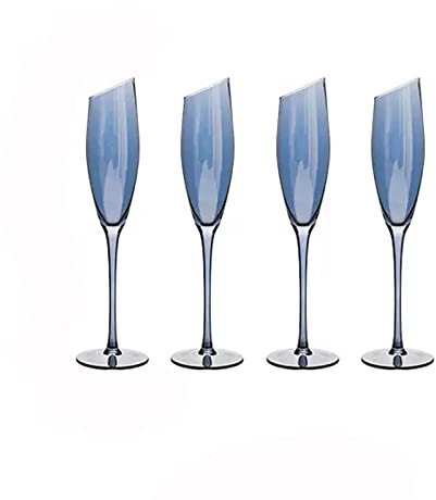 Generic Flûtes À Champagne Creative Tilt Champagne Glass Verre Cristal 180Ml Verre Scintillant Set de 4 Flûtes À Champagne Verre À Champagne/Bleu/180 Ml