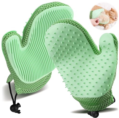 LELE LIFE 2 x Haustier-Pflegehandschuhe, doppelseitig, für Hunde und Katzen, Bürste zum Ausfallen, Massage, Baden, Tierhaarentferner-Handschuh für Couch, Kleidung, Teppich (grün)
