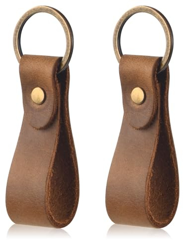 Dokeno Llavero de Cuero de Piel Genuine Con Hebilla de Metal, Color Sólido Retro Para Coche Para Mujeres Hombres, Marrón, 2Pcs
