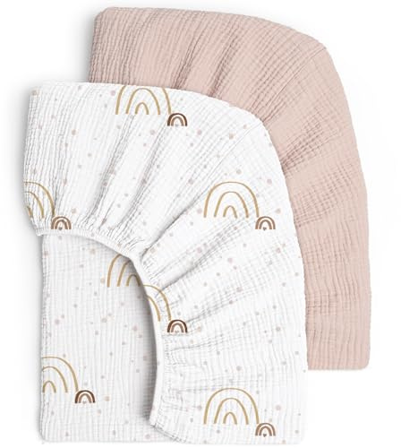 lulumoon Spannbettlaken 60x120 Musselin für Kinderbett: 100% Baumwolle | OEKO-TEX zertifiziert - hautfreundlich und atmungsaktiv - Rundum-Gummizug für sicheren Sitz - faltenfrei und verrutscht nicht