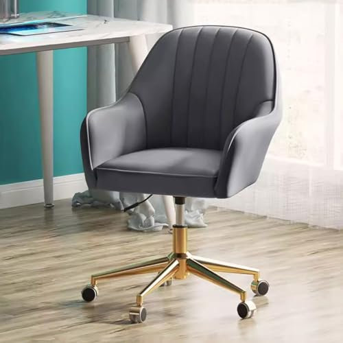 Computerstuhl, Make-up, Schminkstuhl, 360° Drehstuhl, moderner Leder-Schreibtischstuhl für Büro, Sessel, höhenverstellbar, 10 cm, goldfarbener Stahlsockel, Arbeitsstuhl (Farbe: Dunkelgrau)