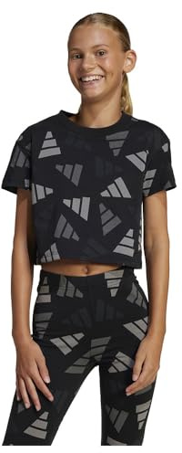 adidas T-Shirt Court pour Fille avec Logo Seasonal Essentials, Noir, 7-8 Years