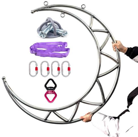 FFYUTING Moon Lyra Hoop Aerial Hoop Kit, Silber Edelstahl Aerial Moon Hoop 41, Aerial Ring für Tanz-Fitness