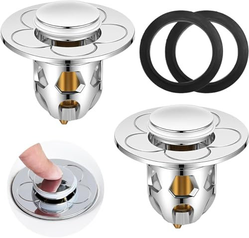 Set di 2 Tappi Lavandino Bagno Universali - Anti-Clog, Anti-Intasamento - Ø 34-40mm - Facile Installazione e Manutenzione - Filtro a Cestello Integrato - Robusto e Durevole