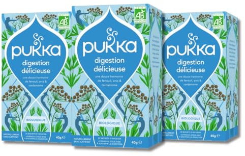 Pukka | Infusion Bio Digestion Délicieuse | Infusion Biologique et Ayurvédique, Issue du Commerce Équitable 60 Sachets | Lot de 3x20 sachets