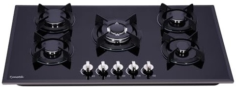 Tymetik 36 Inch Gas Cooktop, Built-in Tempered Glass Stovetop 5 High Efficiency Burners Stove Top Propane/Natural Gas Convertible Hob (Black)