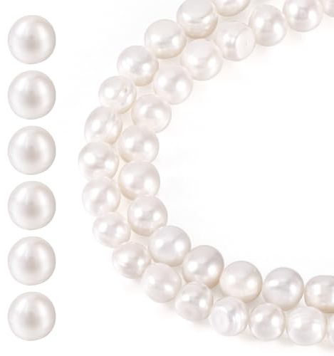 FASHEWELRY 52 perline coltivate d'acqua dolce da 6 a 8 mm, perle naturali irregolari sfuse, colore bianco crema, per realizzare orecchini, bracciali, gioielli, decorazioni, confezione da 52 pezzi