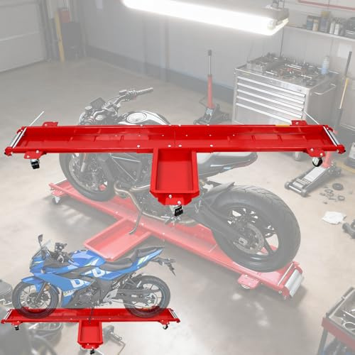 Fridgestea Motorrad Rangierhilfe 570 kg - Profi-Rangierschiene & Rangierheber mit 5 Rollen für Motorräder bis 20 cm Reifenbreite, Rangierplatte ideal für Garage und Werkstatt, Max. Tragkraft 1250 lbs