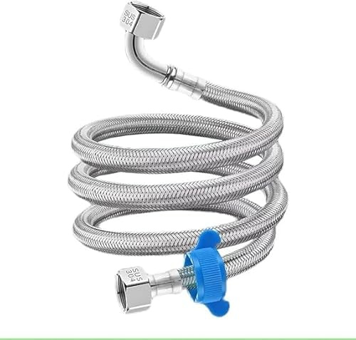 Tubo di ingresso del rubinetto dell'acqua calda e fredda, connettori flessibili in acciaio inossidabile, tubo intrecciato a gomito a 90° per bagno, cucina, caldaie e applicazioni idrauliche (100 cm)