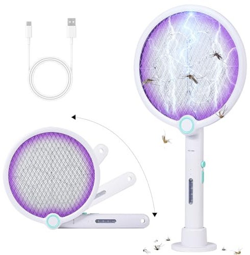 SternSinn Scacciamosche elettrico, 3800 V, extra forte, 1200 mAh, elettrico ricaricabile, con trappola per luce UV e rete sicura, rotazione di 180°