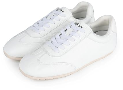 Ballet Sneakers for Woman Leather Trendy Metallic Lace Up Wide Toe Ballerina Flats Low Top Fancy Cute Ballet Shoes Casual Daily Walking 2025 Spring Summer Sporty Footwear（Beige，Numeric_6）