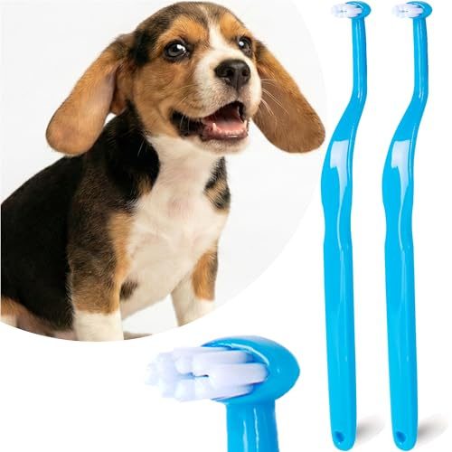 MoonyMars Small Dog Toothbrush, Cat & Puppy Tooth Brushing Kit, Mini Head Teeth Brush for Kitten & Tiny Pet, Doggy Toothbrushes Deep Dental Cleaning, 2 PCS - Blue