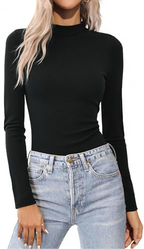 Aottori Maglietta Donna Maniche Lunghe Collo Alto Maglia Dolcevita Interna Slim Termico Top Basic Elegante Lupetto Elasticizzata T-Shirt Autunno Inverno Nero L Nero M