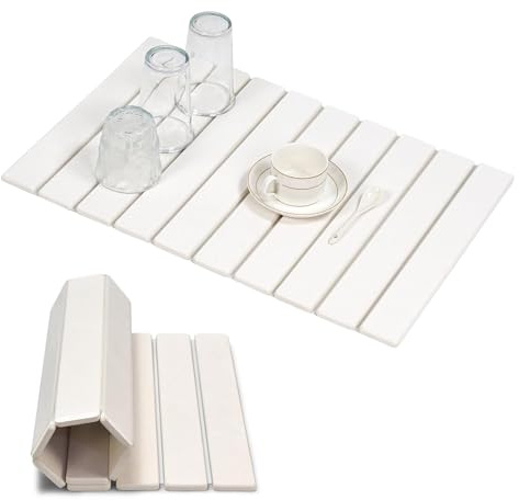 TTIAYAO 1 Alfombrilla Escurreplatos Tierra de Diatomeas Ifombra Piedra Diatomita Fregaderos y Cocinas Alfombrilla de Diatomita,Diseño Plegable,Blanco Encimera Cocina(39×38.5 CM)