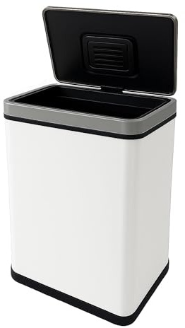 Well Home Poubelle de 70 l, couleur blanche, en acier inoxydable avec capteur automatique et filtre anti-odeur H.78 cm