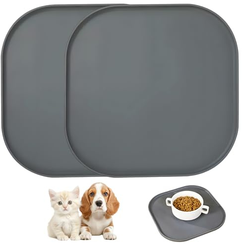 2er Set 26×26cm Silikon Futtermatten, Napfunterlage Katzen, für den Alltag | Rutschfeste Und Leicht Zu Reinigende Napfunterlage Katzen Und Napfunterlage Hund, Robuste Hundenapf Unterlage Und Sichere.