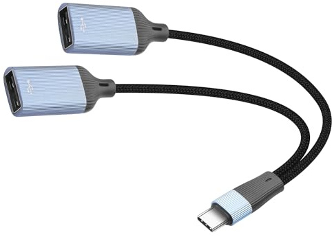 JSADZKJ USB C Splitter Cable Type-C Male to 2x USB Female Extension Connector USB-C OTG Cable 1 in 2 Out Support Charging and 480Mbps Data Transfer for Laptop,Tablet,Flash Disk Drive,Mouse,17CM