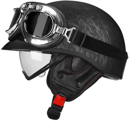 Mezzo Caschi Motociclista Retrò Caschi Moto Jet E Demi-Jet con Occhiali Casco Scodella Portatile ECEDOT Omologato Casco Ciclomotore Mezzo Elmetto Scooter per Uomo Donna G,S(55~56CM)
