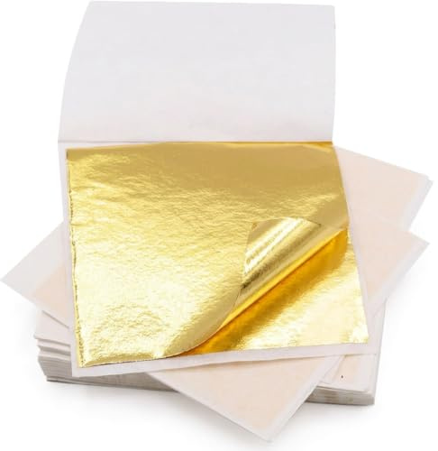 200 Blatt Blattgold Imitation Set 8,5 x 8 cm für Basteln Vergoldung, Hochwertiges Schlagmetall Goldfolie für Kunstprojekt Möbel Dekoration Nagelkunst DIY Handwerk