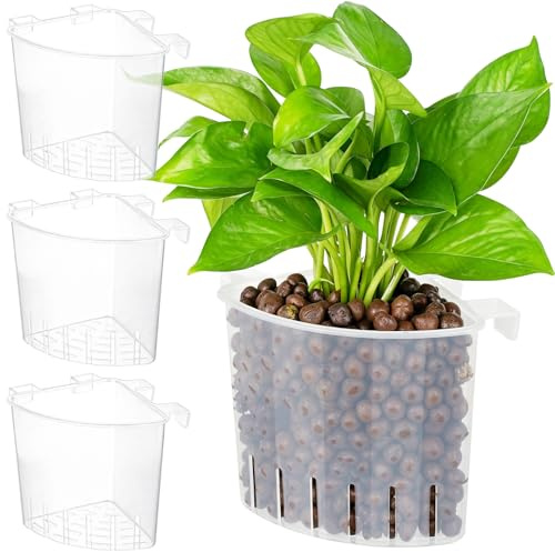 Borlech 2026 Latest Model Large Aquarium Corner Planter Hanging Plant Holder for Fish Tank Aquaponic Plant Cultivation and Aquascape Accessories Decorations (4 Pack) Transparent