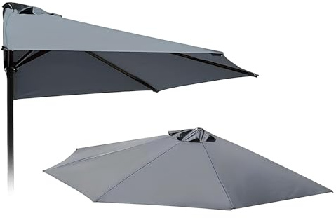 Half Round Parasol Replacement Canopy Only, 2.7m 3.0m 5-Rib Outdoor Umbrella Fabric, 180g UV Resistant Polyester(Gray,2.7m/9ft)