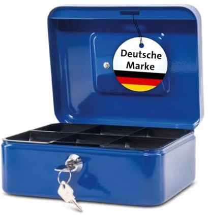 MAUL Geldkassette 2 aus Stahl | abschließbar | Münzgeld-Einsatz herausnehmbar | 20 x 17 x 9 cm | Kasse mit 2 Schlüsseln | geeignet als Spardose | kleiner Safe, Tresor, Trinkgeldkasse | Blau