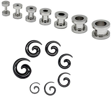 Soul-Cats Set Tunnel Dehner Tunnelset Dehnstab flesh schwarz silber Dehnungsset Dehnset