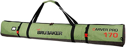 BRUBAKER Skitasche Carver Performance Schwarz Grün - Gepolsterter Skisack für 1 Paar Ski und Stöcke - Reißfester Ski Bag - 170 cm oder 190 cm