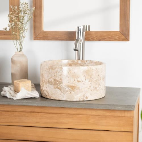 Wanda collection - Vasque Salle de Bain Ronde à Poser en marbre Ulysse 30 cm crème