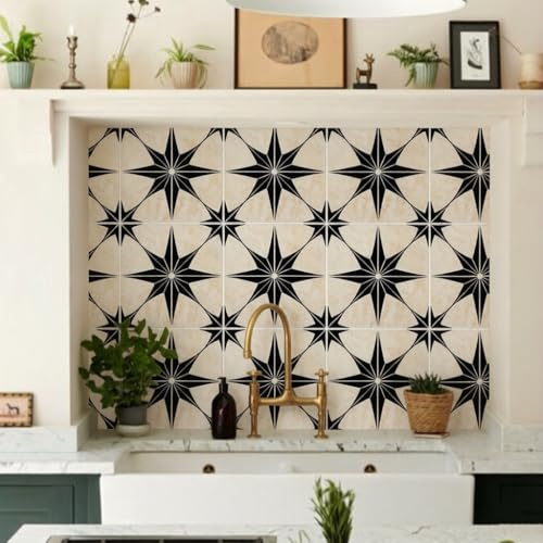 Prior.choice 3D Vintage Black Stars Self-Adhesive Peel and Stick Non-Slip Waterproof Removable PVC Bathroom Kitchen Home Decor Floor Ground Wall Stair Tile Sticker 20x300cm