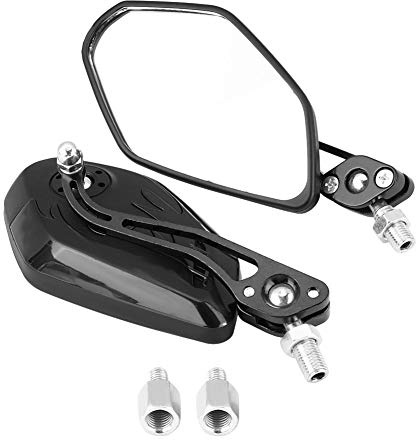 2pcs Moto Vue Arrière Rétroviseurs Rétroviseurs Embout de Guidon de Moto Rétroviseurs Latéraux de Moto Miroir Arrière Vue Universels en Alliage d'Aluminium de Flamme(Noir)