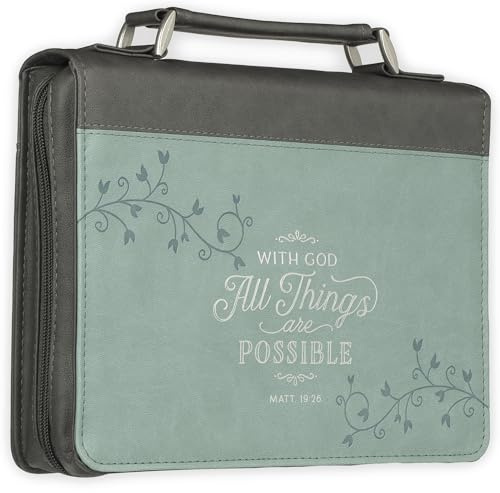 Christian Art Gifts Bibelhülle aus Kunstleder, mit Gott All Things Possible - Mathew 19:26, mittelgroß, Blau