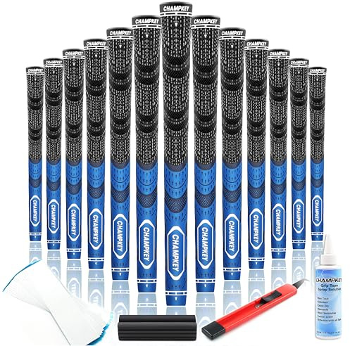 CHAMPKEY Premium Hybrid Golf Grips 13 Pack | All Weather Performance Golf Club Grips | Choose Between 13 Grips with 15 Tapse and 13 Grips with All Kits