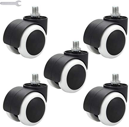 KDDFN 2 Ruedas giratorias, Varillas Roscadas M10, Ruedas en Blanco y Negro, Ruedas para Sillas de Oficina, Ruedas para Muebles Pequeños (5 Paquetes)