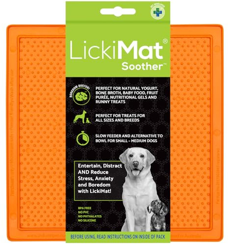LICKIMAT Classic Soother, Dog Feeding Mat for Boredom and Anxiety Relief, Ideal for Food, Treats, Yoghurt or Peanut Butter, Dog Lick Mats, Fun Alternative to a Slow Feeder, Bowl, Orange