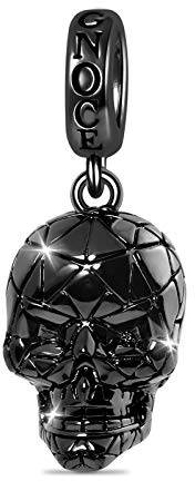 GNOCE Noir Crâne Pendentif Breloque En Argent Sterling Paqué Noir Horreur Crâne Perles Breloque Ajustement Bracelet/Collier Pour Femmes Hommes