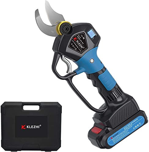 K KLEZHI Akku Astschere mit LED und Schutzstange, Schnurlose Elektrische Gartenschere, 35 mm Schnittdurchmesser, 2x 2 Ah Lithium-Wiederaufladbar Akku, 6–8 Arbeitsstunden, 21V Rebschere, Baumschere