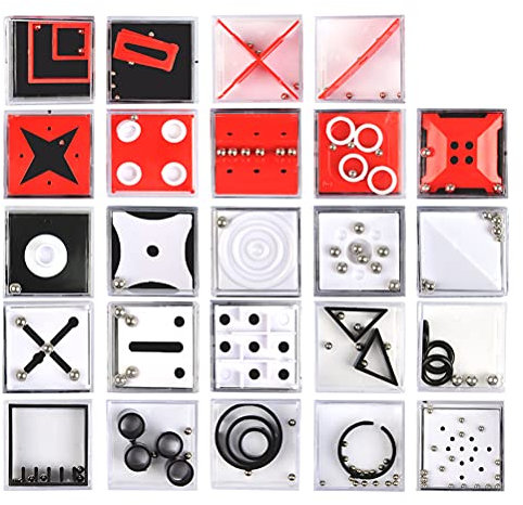 THETHO 24Stück Geduldsspiele Mini Denkspiel Knobelspiel Rot/schwarz, Kunststoff, brain teaser, Modern, Spiele, 24 Stück, 3 Jahre und älter