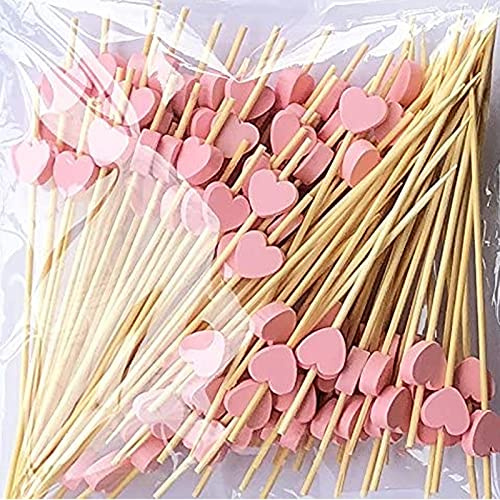 100 Stücke Cocktail Sticks Set, Holz Spieße Cocktailspieße,Fingerfood Partypicker 12 cm, für Party Geschenk Fasching Geburtstag Party, für Grillgut, Fingerfood, Obst-Spieß (Rosa)