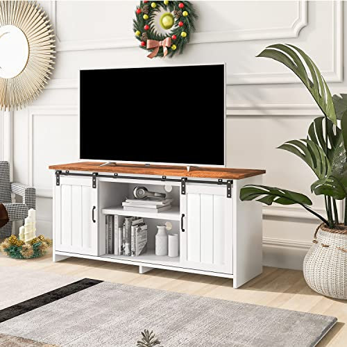 GGMWDSN TV-Ständer, Sideboard, Küchenschrank, Aufbewahrungsschrank, Beistellschrank, mit 2 Schiebetüren, verstellbare Ablage, ffenen Regalfächern, Wohnzimmer, Esszimmer, Flur, Industrie-Design