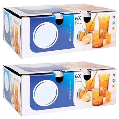 Tradineur - Pack de 2 Cajas de 6 Vasos Modelo LYS - 21 cl - Fabricado en Vidrio Resistente - Apto para lavavajillas - 12 Uds Totales